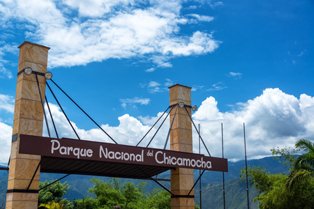 CHICAMOCHA CANYON, COLOMBIA, MAY 8: Sign at the entrance to Chicamocha National Park in Chicamocha Canyon, Colombia on May 8, 2016のeditorial素材
