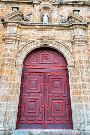 Entrance to San Pedro Claver church in Cartagena, Colombiaの写真素材