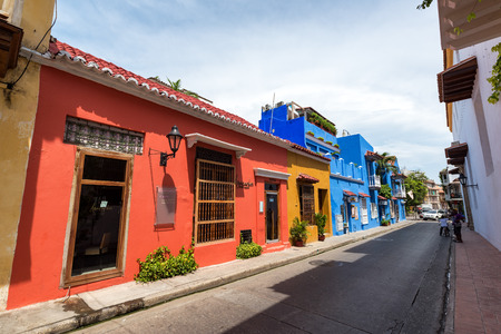 CARTAGENA, COLOMBIA - MAY 23: Colorful colonial street in Cartagena, Colombia on May 23, 2016のeditorial素材