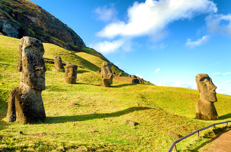 Stone Moai on Easter Island at Rano Raraku in Chileの写真素材