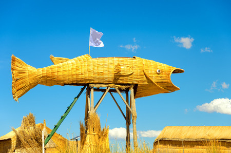 Fish made from reeds in the Uros Floating Islands on Lake Titicaca in Peruの写真素材