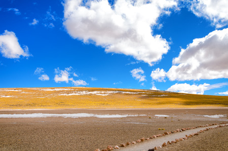 Landscape and small path in Chile near San Pedro de Atacamaの写真素材