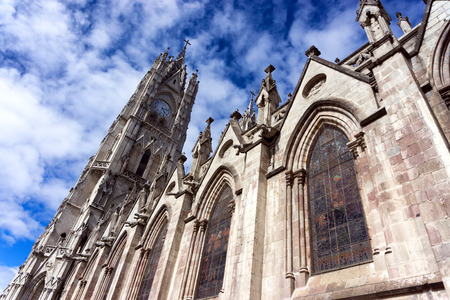 View of the Basilica in the center of Quito, Ecuadorの写真素材