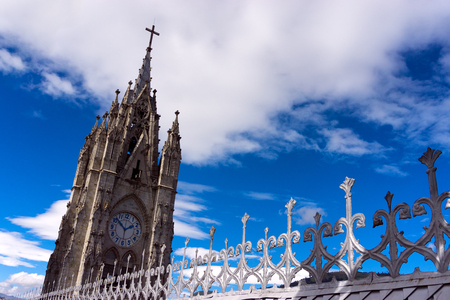 One of the towers of the Basilica of the National Vow in Quito, Ecuadorの写真素材