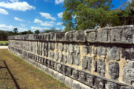 Platform of the skulls in the ruins of Chichen Itza, Mexicoの写真素材