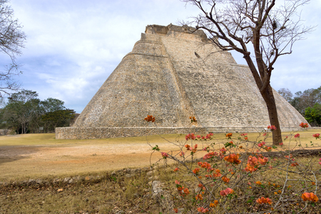Pyramid known as the House of the Magician in the ruins of Uxmal, Mexico