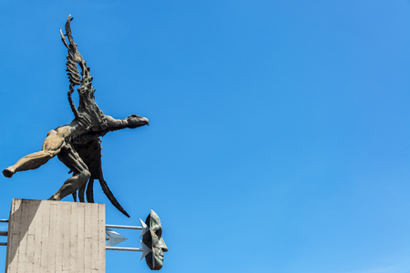Bolivar Condor statue and beautiful blue sky in the center of Manizales, Colombiaの写真素材