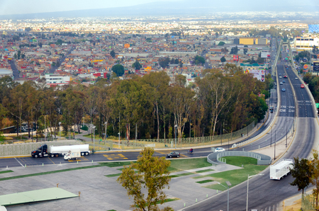 PUEBLA, MEXICO - MARCH 2: Cityscape of downtown Puebla, Mexico as seen from aerial tram on March 2, 2017のeditorial素材