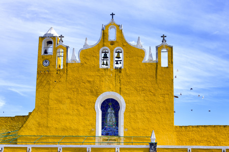 View of the belfry of the cathedral in Izamal, Mexicoのeditorial素材