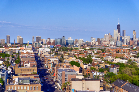 CHICAGO - MAY 14: View of Bucktown neighborhood with downtown Chicago in the background on May 14, 2017のeditorial素材