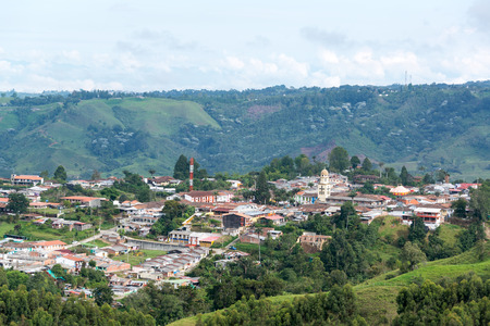 View of the town of Salento, Colombiaの写真素材