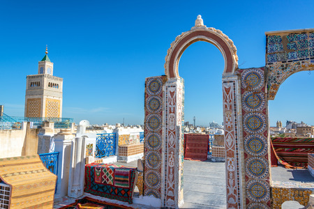 Ornate rooftop with a view of the Al-Zaytuna Mosqueのeditorial素材