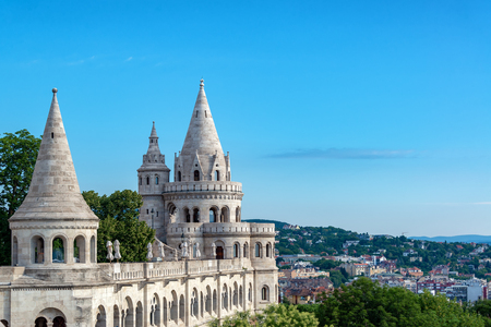 Three towers on Fishermans Bastion in Budapest, Hungaryのeditorial素材
