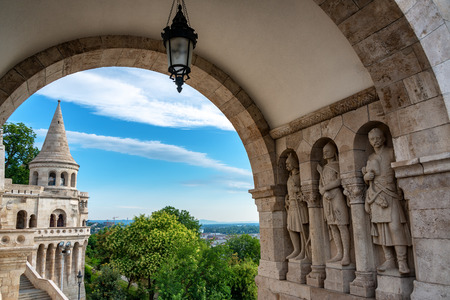 Statues decorating Fishermans Bastion in Budapest, Hungaryのeditorial素材