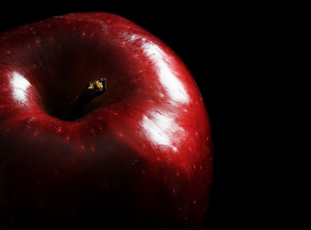 Close up image of an apple with black backgroundの写真素材