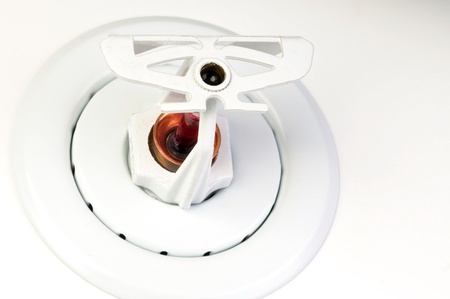 Close up image of fire suppression sprinkler on whiteの写真素材
