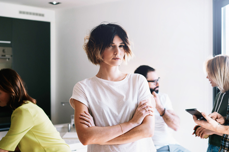 Young business woman is thinking about the new ideas for the business promotion and development. Professoinal sales manager is presenting new sales strategy for the new product promotion.の写真素材