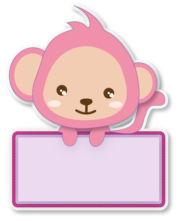a cute cartoon monkey peeking round from behind a signのイラスト素材