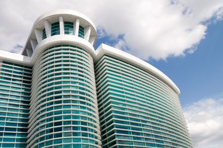 Contemporary university or office building with green glass windowsの写真素材