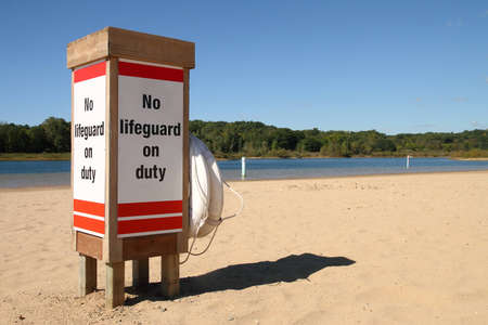 No Life Guard post on a small inland lake beachの写真素材