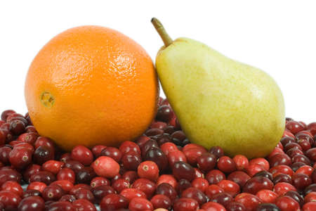 Fresh Cranberries, Navel Orange and Bartlett Pearの写真素材