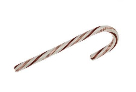 A traditional crooked white with red stripes candy caneの写真素材