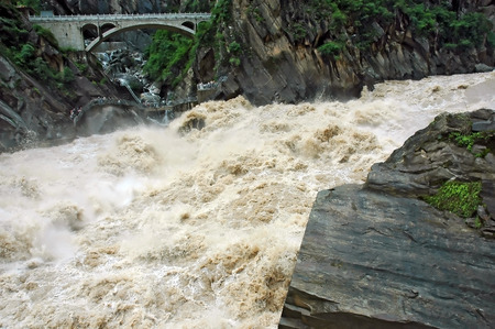 rough and rapid water in a narrow george in Shangrila China