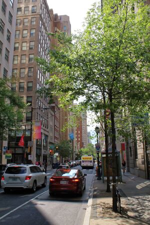 Philadelphia, USA - July 19, 2014: Pine street in Philadelphia with traffic