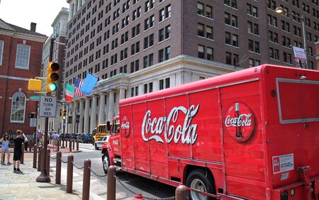 Philadelphia, USA - July 18, 2014: Coca Cola truck in chestnut street in Philadelphia