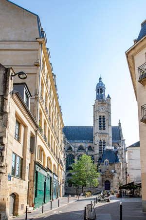 Paris, France - April 13, 2020: View of St Etienne du Mont church near Pantheon in Paris during...