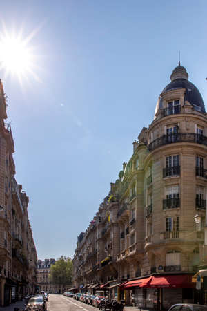 Paris, France - April 13, 2020: Typical haussmann buildings in Paris on the Left Bank of the River...