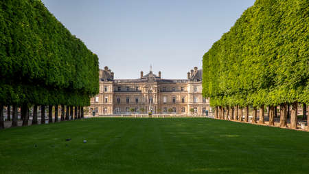 Paris, France - April 23, 2020: Luxembourg Palace and park in Paris, the Jardin du Luxembourg, one of the most beautiful gardens in Paris during lockdown due to covid-19 pandemicのeditorial素材
