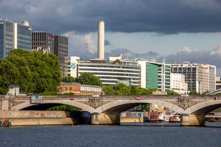 Paris, France - April 28, 2020: Business buildings on Quai de Bercy near the Seine in Paris
