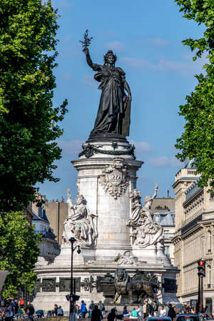 Paris, France - May 14, 2020: Marianne bronze statue, national symbol of the French Republic at Place de la Republique in Parisのeditorial素材