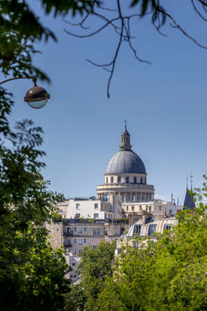 Paris, France - May 26, 2020: View of Pantheon dome and Haussmann buildings from Gobelins avenueのeditorial素材