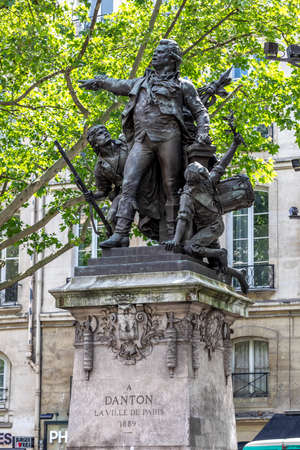 Paris, France - May 23, 2020: A statue of Danton on the Boulevard Saint-Germain in Parisのeditorial素材