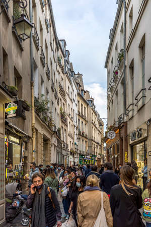 Paris, France - February 21, 2021: Jewish quarter of Le Marais during pandemic. The rue des Rosiers is a major center of the Paris Jewish community in Parisのeditorial素材