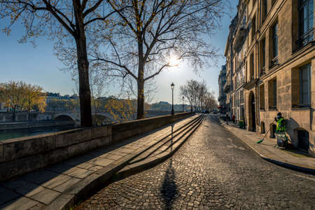 Paris, France - April 13, 2021: Typical parisian place on Ile Saint Louis in Parisのeditorial素材