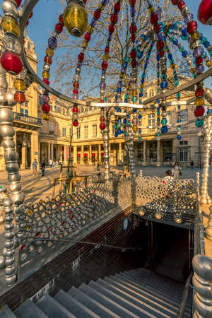Paris, France - March 31, 2021: Entrance of Palais Royal metro station in Parisのeditorial素材