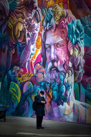 Paris, France - March 20, 2021: Beautiful painting in Saint Michel boulevard in Parisのeditorial素材