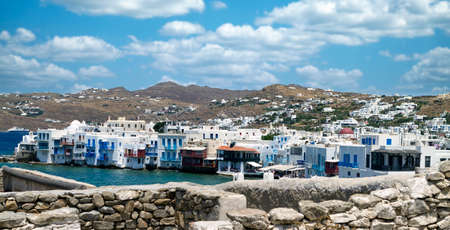 Mykonos Island, seen the area known as Little Venice, a picturesque and typical construction of the Greek island.のeditorial素材