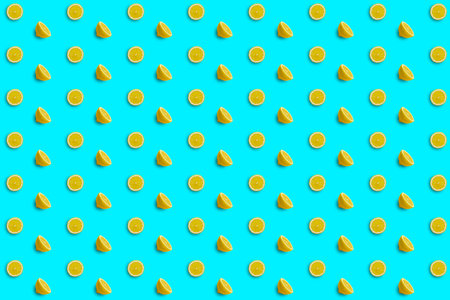 Fresh lemon pattern on a flat bright color background