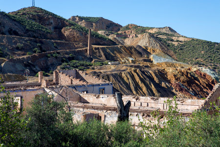 Ruins and remains of buildings in the abandoned mines of Mazarronの写真素材