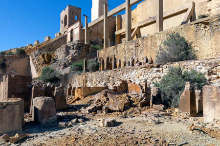 Ruins and remains of buildings in the abandoned mines of Mazarronの写真素材