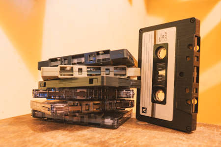 stack of old fashioned cassette tapes