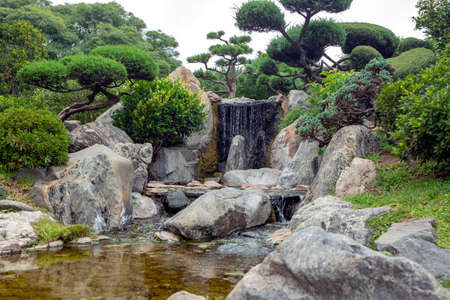 photograph of beautiful waterfall in japanese style parkのeditorial素材