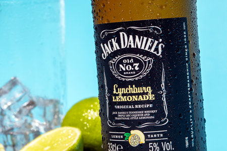 La Nucia, Alicante, Spain. 07-01-2022 close-up very cold bottle of Jack Daniels lemonadeのeditorial素材