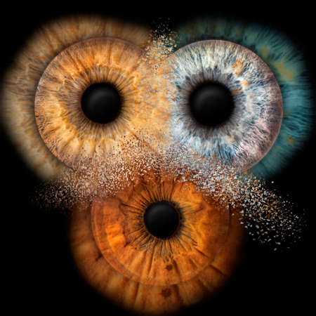 Three eyes taken in macro mode, of different persons, simulating collision