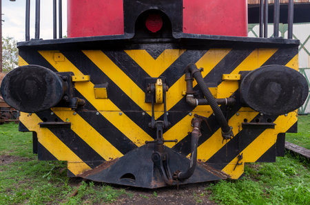 front view of old locomotiveの写真素材