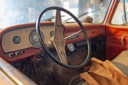 Interior of Classic Vintage Pickup Truckの写真素材